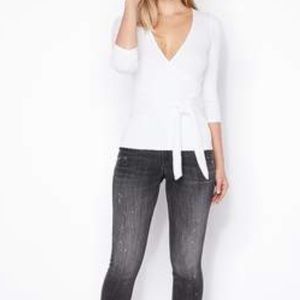 Express ribbed wrap style top, white, size large